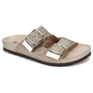 White Mountain Horizon Sandals Gold Glitter Cork Footbed Two Buckles Size 9.5